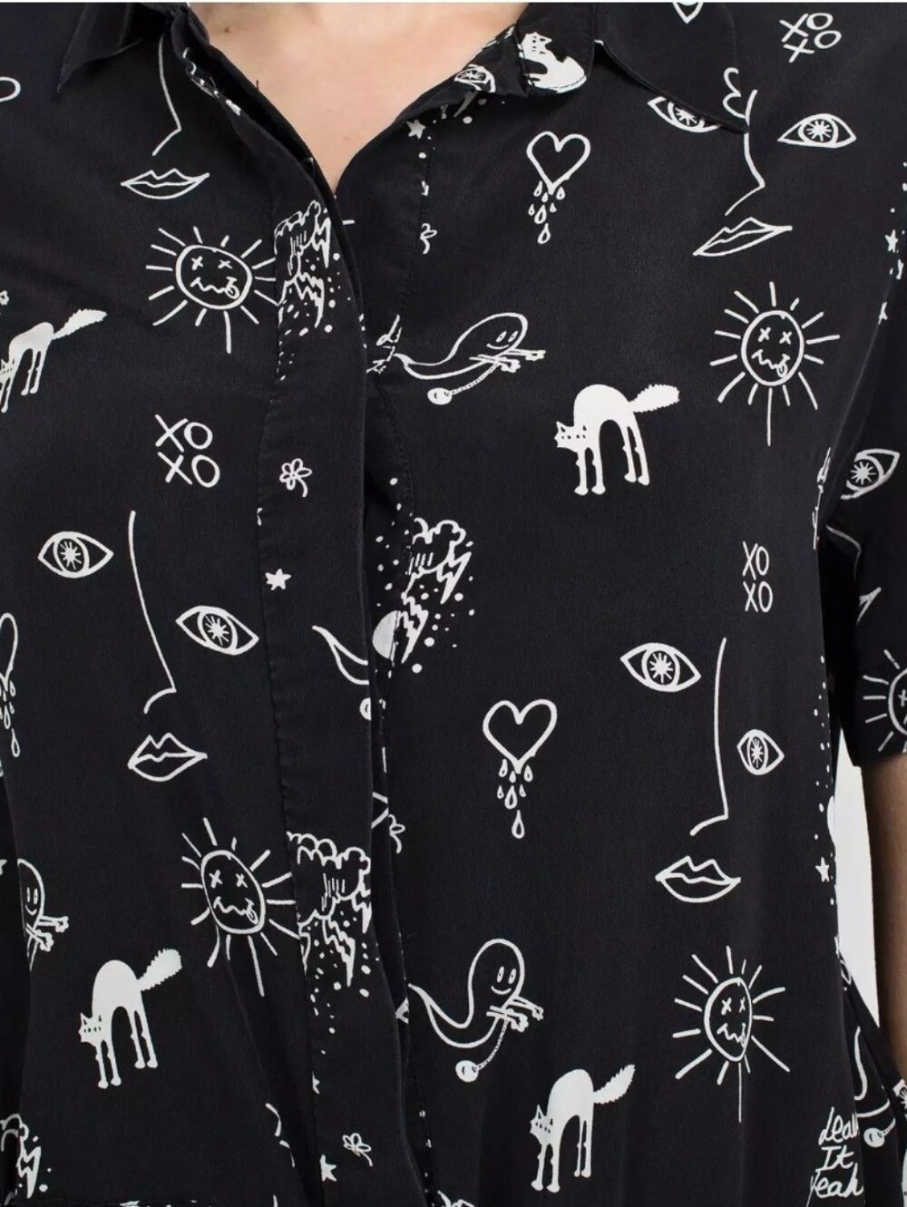 Sandro Paris Silk Short Sleeve Black Graphic Print Romper Size 2 - Picture 9 of 14